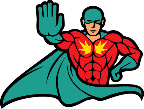 Superhero gesturing stop sign PNG illustration