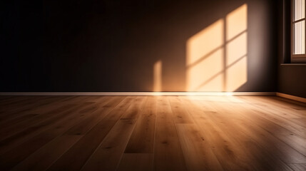 Empty wall and wooden floor with interesting lights. Interior background for presentation