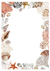 shell water breeze ocean life watercolour frame wall art clip art sea star fossil paradise sand vocation decoration coral 