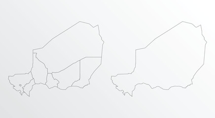 Black Outline vector Map of Niger with regions on white background