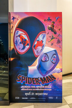 BANGKOK, THAILAND - 15 May, 2023 : A beautiful standee of a movie called Spider-Man: Across the Spider-Verse Display at the cinema to promote the movie
