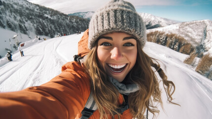 Generative AI - Capturing Winter Adventures: Skier Takes a Selfie on a Snowy Slope