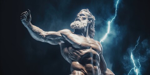 Illustration of ZEUS, god of sky and thunder. Zeus the king of the Greek gods ready to hurl lightning bolts down upon the earth and mankind. Generative AI