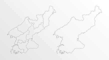 Black Outline vector Map of North Korea with regions on white background