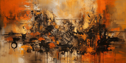Vibrant Reverie: A Captivating Eclectic Montage of Orange and Sepia Ink Oil Painting on Canvas AI generated