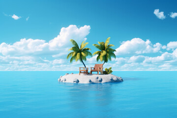 Tropical island paradise with a relaxing beach chair. Generative ai