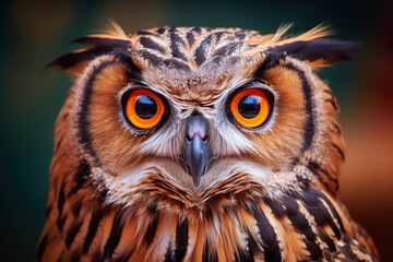Fototapeta premium Сlose-up portrait of an Owl. Abstract wildlife background. 