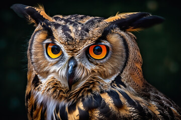 Сlose-up portrait of an Owl. Abstract wildlife background. 
