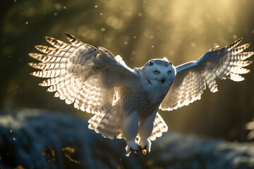 White owl in flight. Digital art	