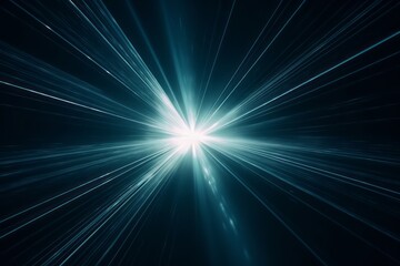 A blue light in the dark, abstract background with rays. Generative AI