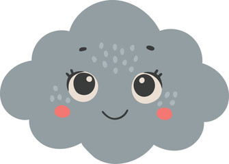 Cute cloud cartoon character, Happy cloud vector, Summer cloud with eyes, cloud isolated vector, cute baby illustration