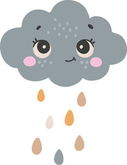 Cute cloud cartoon character, Happy cloud vector, Summer cloud with eyes, cloud isolated vector, cute baby illustration
