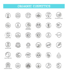Collection of linear symbols for natural eco friendly handmade products. Organic cosmetics, vegan and vegetarian food