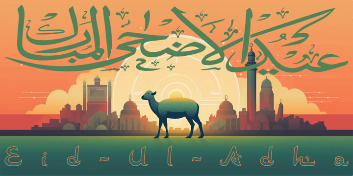 Eid al-Adha, Eid ul-Adha mubarak. Kurban Bayrami, Kurban Bajram muslim festival of sacrifice. Greeting vector illustration.