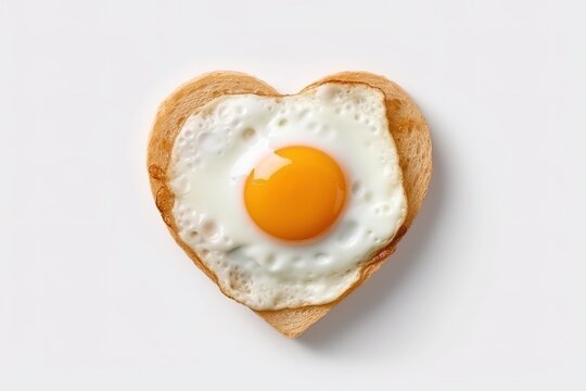 Heart shape scrambled eggs in frying pan top view