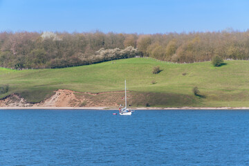 Sailboat Anchoring On River Trave