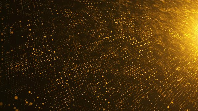 Golden particles dots form with flare abstract  background. Digital data communication technology.