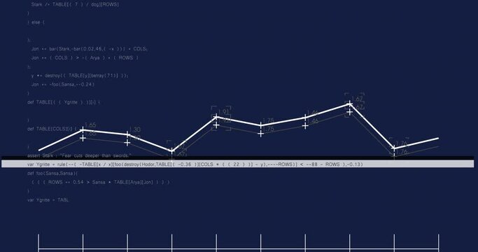 Animation of vhs effect over data processing against blue background