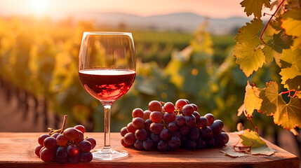 Red wine in vineyard. Generative AI.