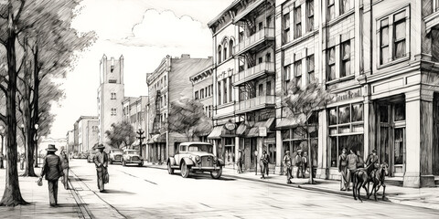 A pen and ink drawing of downtown Greenville, South Carolina was created - generative ai.