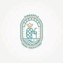 minimalist pineapple smoothie juice badge logo template vector illustration design. simple modern smoothie bar pineapple cup emblem logo concept