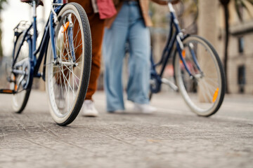 Fototapeta na wymiar Bike wheels with legs.