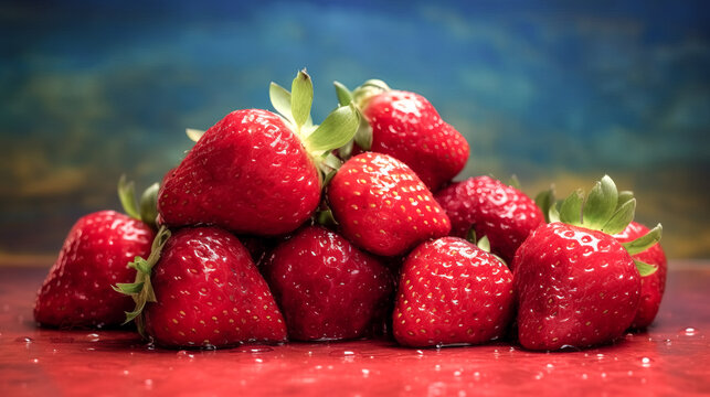 Freshly washed strawberries were piled up - generative ai