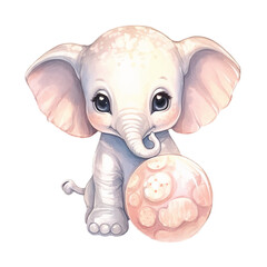 Pastel Orange Baby Elephant Ai Generative