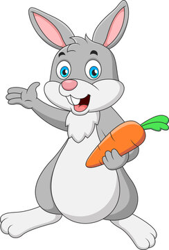 Cute bunny cartoon holding a carrot. Cute animal mascot illustration