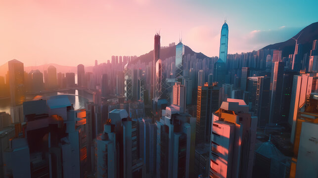 A futuristic city skyline at dusk showcasing the integration of technology and architecture with vibrant colors and abstract patterns.
Generative AI, Generative, AI