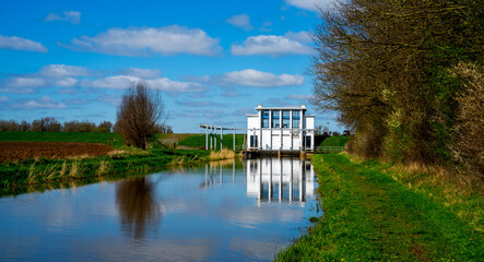 Rural landscape with pumping station near Bronckhorst, Netherlands
