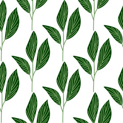 Organic leaves seamless pattern in simple style. Botanical background.