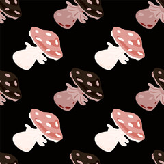 Magical magic fly agaric seamless pattern. Creative mushrooms silhouettes wallpaper.