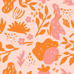 Seamless pattern with orange and pink elements. Print for fabric, wallpaper, wrappers. - 602962300