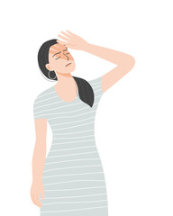 Isolated of a beautiful woman feeling worry and  become a heat stroke Flat vector illustration.