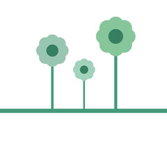 three green flowers drawn on a transparent background