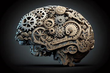 Brain made by gears. Logic concept. Generative AI - obrazy, fototapety, plakaty