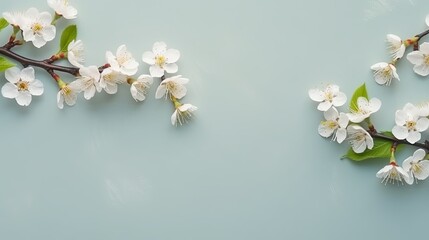 Blossoming apricot tree branches with copy space web banner: spring time concept, pink magnolia flowers, pink magnolia flower, white spring flowers, Generative AI