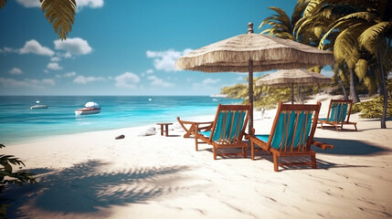 Tranquil scenery relaxing beach, tropical landscape. Summer vacation travel holiday. AI Generative - obrazy, fototapety, plakaty
