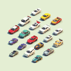 Car set isometric vector illustration