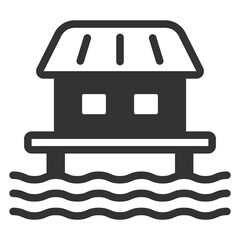 House on stilts over water  - icon, illustration on white background, glyph style