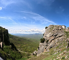 View of the landscape around Pescopennataro, a small town in the mountains of Molise, Italy.