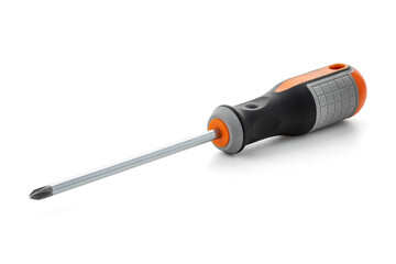 Screwdriver. Screwdriver on a white background. Screwdriver with orange handle. High quality photo