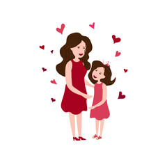 Vector illustration with a woman and her child. Beautiful template. Can be used for banner, poster, postcard, postcard and printing