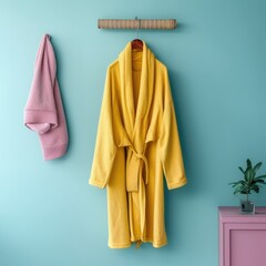 Yellow bathrobe on a hanger
