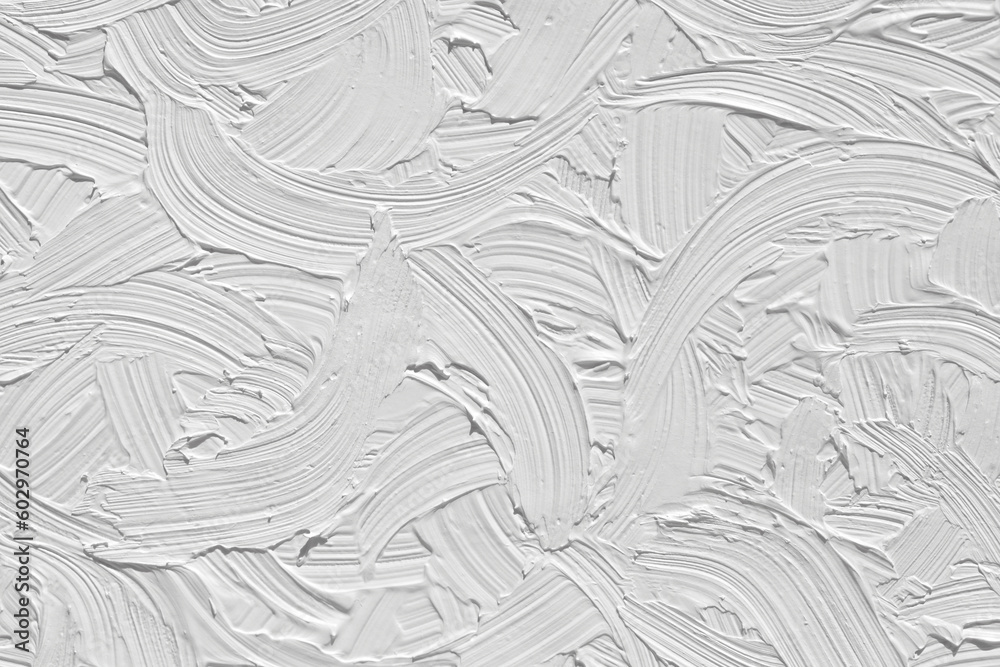 Wall mural Texture of white paint with artist's brush strokes, template for wallpaper and cover. Gray pattern of abstract design 3d wall in trendy style.