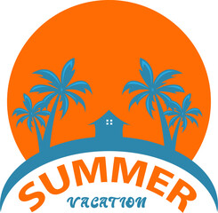 summer, beach, sun and palm tree logo