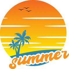 summer, beach, sun and palm tree logo