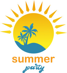 summer, beach, sun and palm tree logo