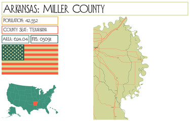 Large and detailed map of Miller County in Arkansas, USA.